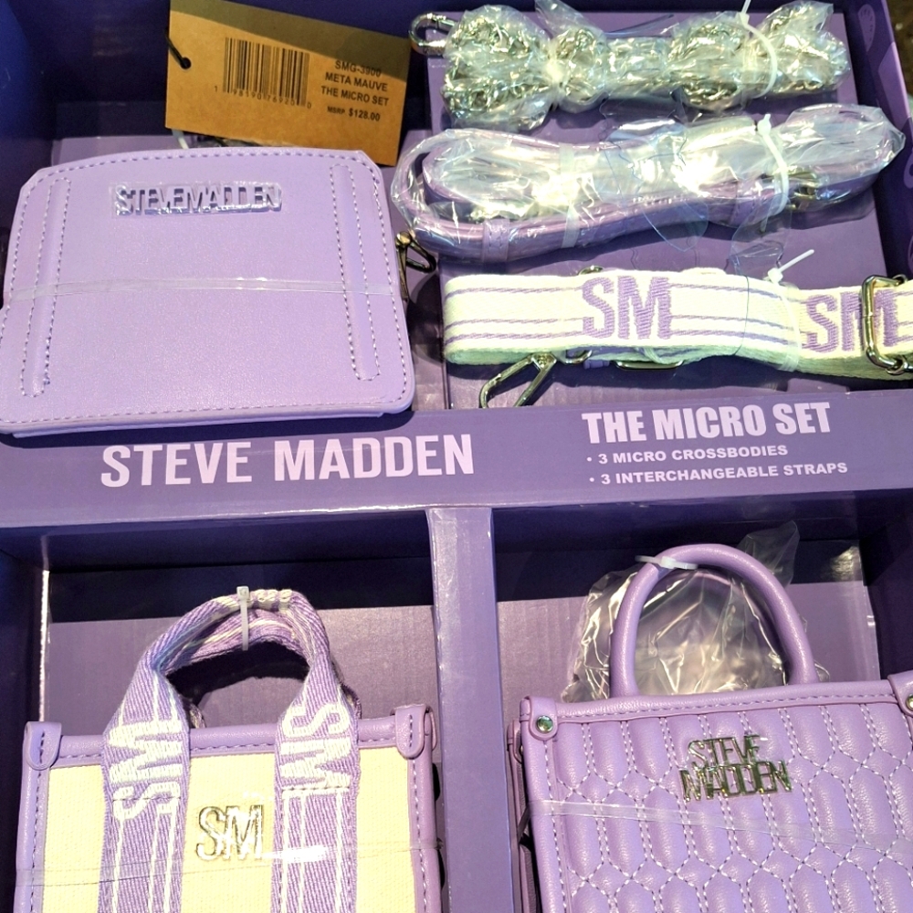 Steve Madden 3 piece micro set tote With 3 interchangeable straps. Meta Mauve.